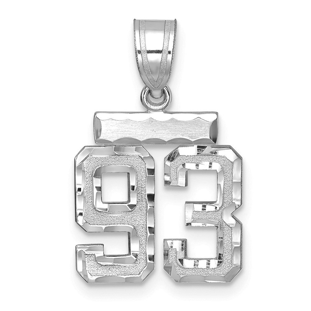 14K White Gold Small Brushed Diamond-cut Number 93 Charm