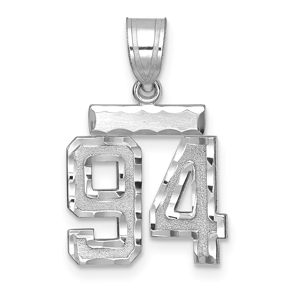 14K White Gold Small Brushed Diamond-cut Number 94 Charm