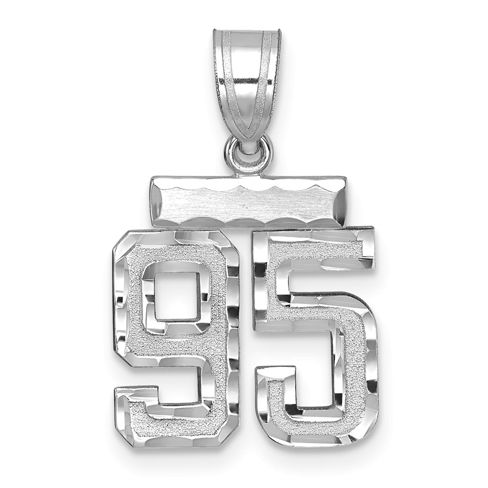 14K White Gold Small Brushed Diamond-cut Number 95 Charm
