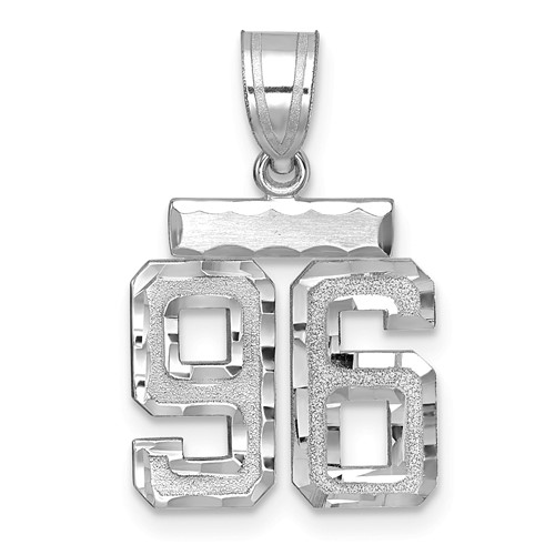14K White Gold Small Brushed Diamond-cut Number 96 Charm