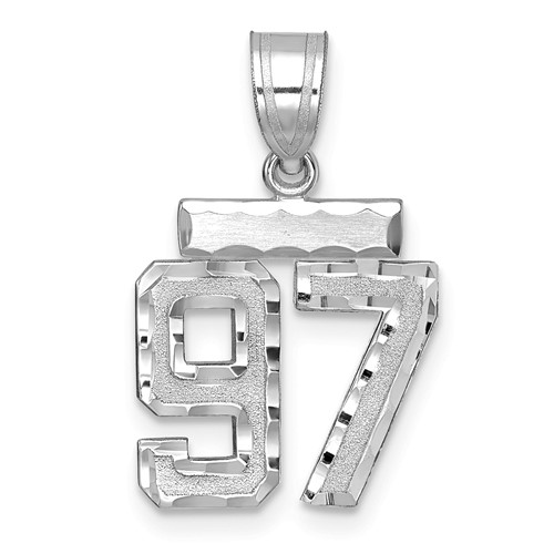14K White Gold Small Brushed Diamond-cut Number 97 Charm