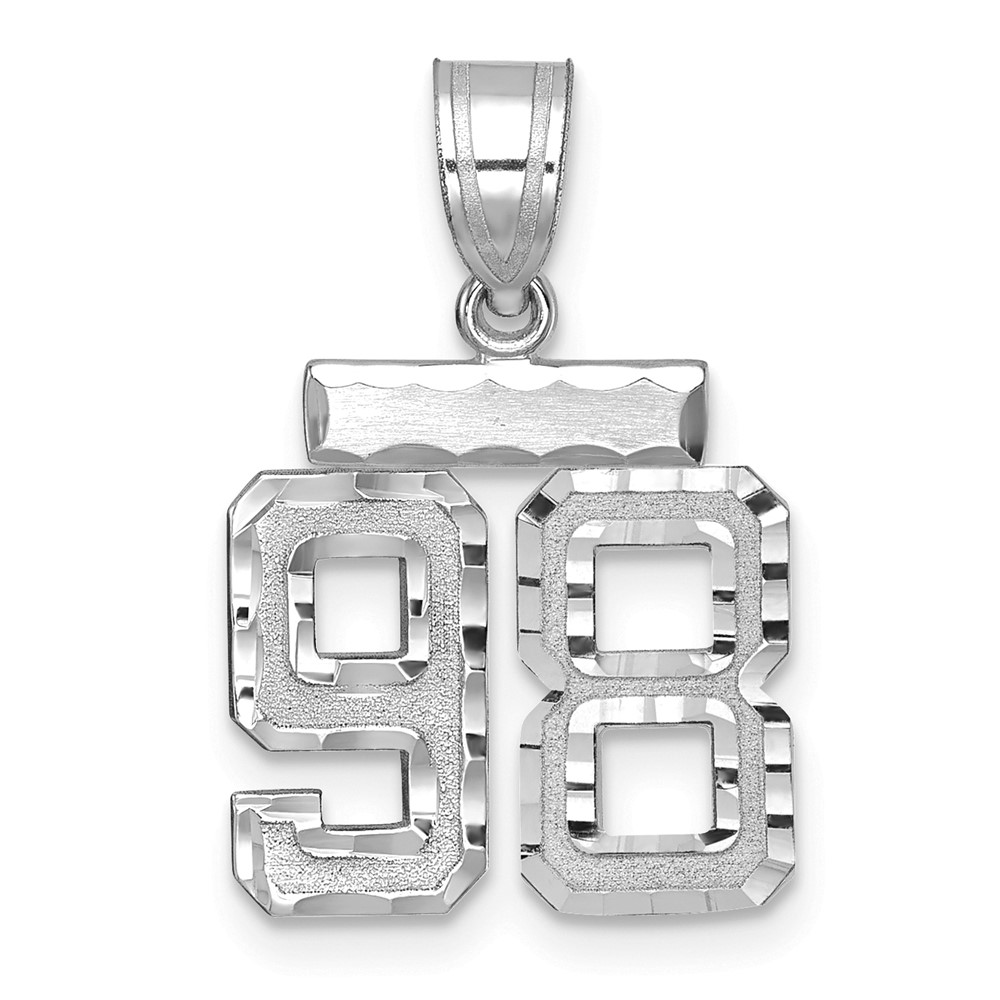 14K White Gold Small Brushed Diamond-cut Number 98 Charm