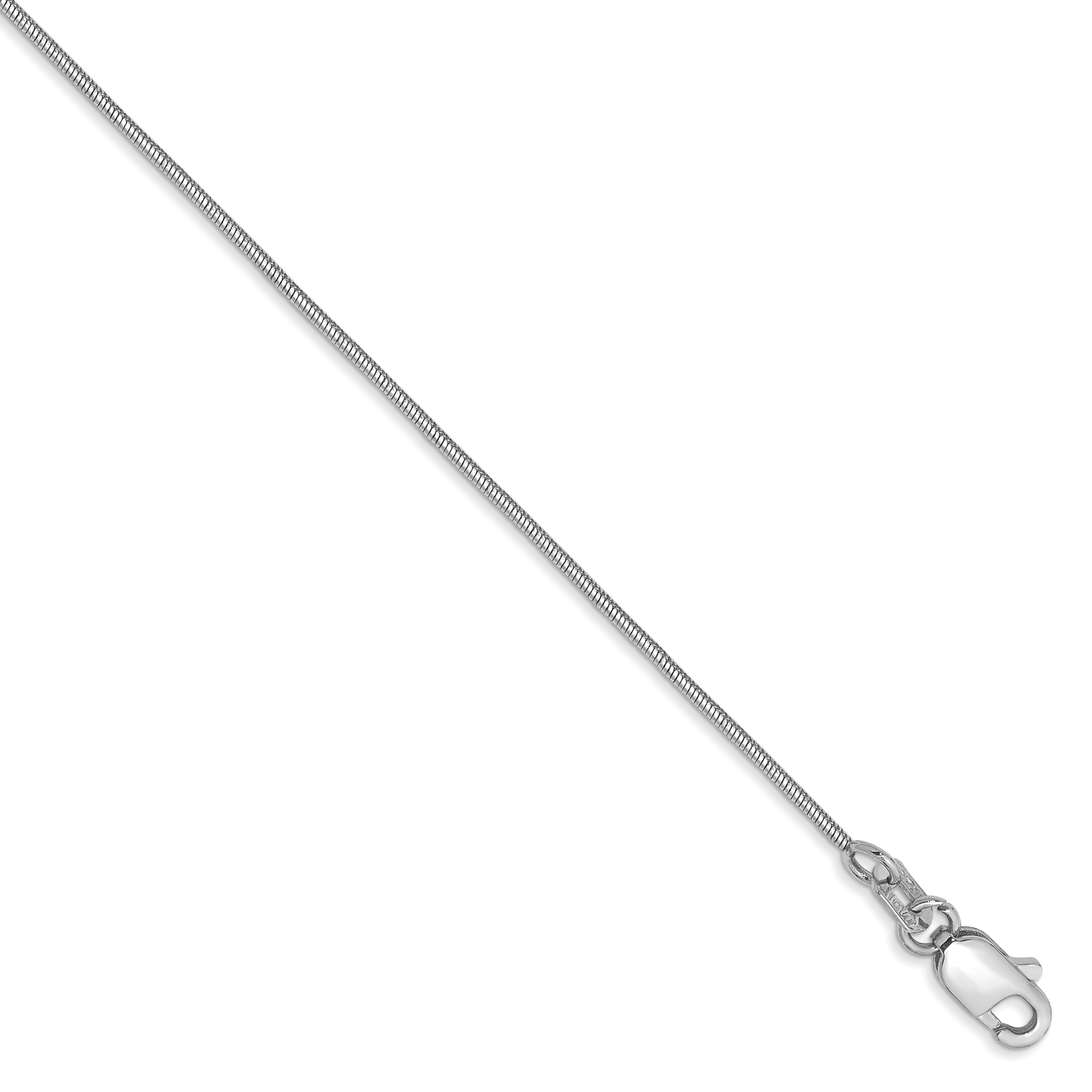 14K White Gold 9 inch .8mm Round Snake with Lobster Clasp Anklet (WSNA060-9)