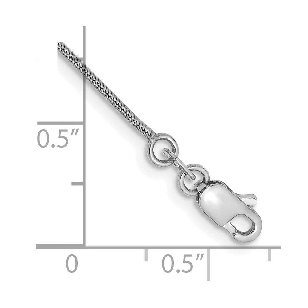 14K White Gold 7 inch .9mm Round Snake with Lobster Clasp Chain (WSNA080-7)