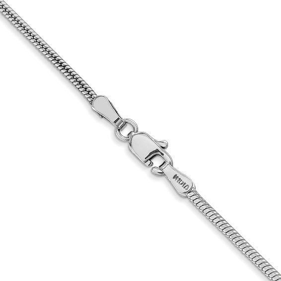14K White Gold 1.6mm Round Snake with Lobster Clasp Chain (per inch)