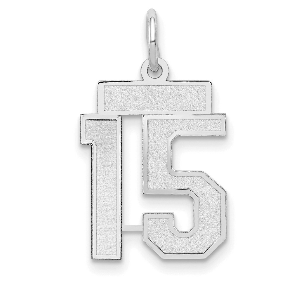 14K White Gold Small Satin Number 15 Charm