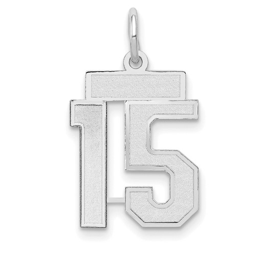 14K White Gold Small Satin Number 15 Charm