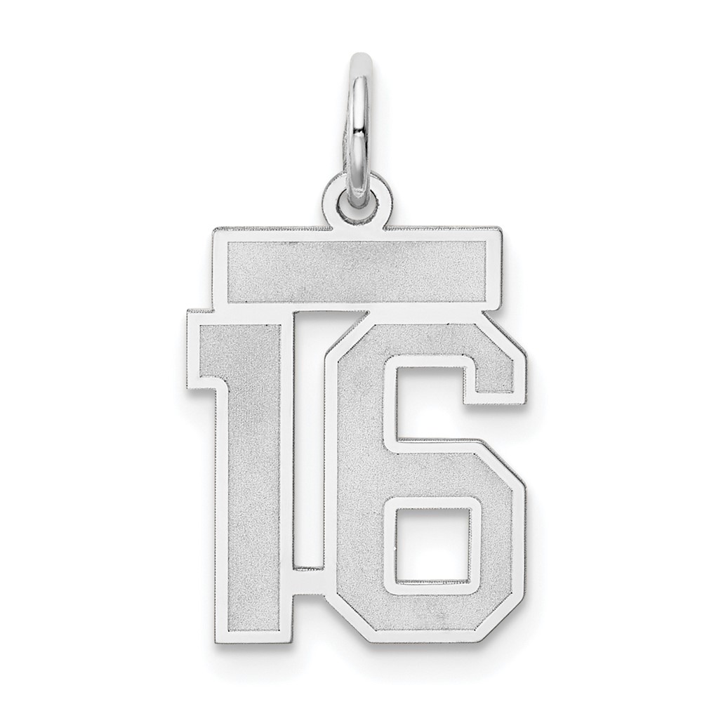 14K White Gold Small Satin Number 16 Charm