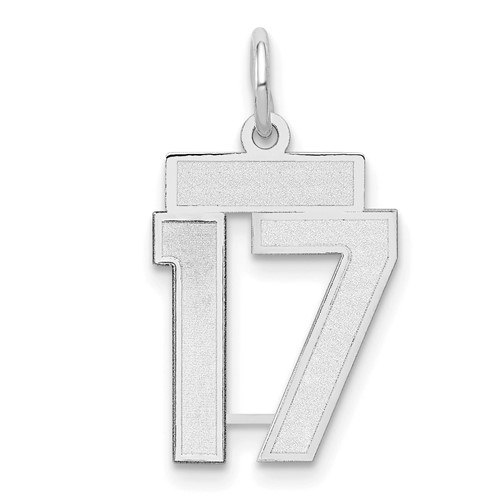 14K White Gold Small Satin Number 17 Charm