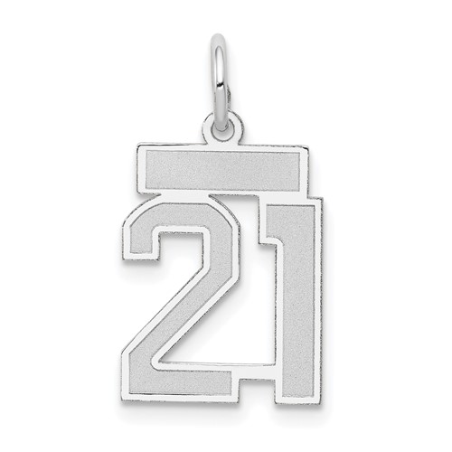 14K White Gold Small Satin Number 21 Charm