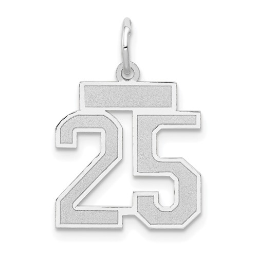 14K White Gold Small Satin Number 25 Charm