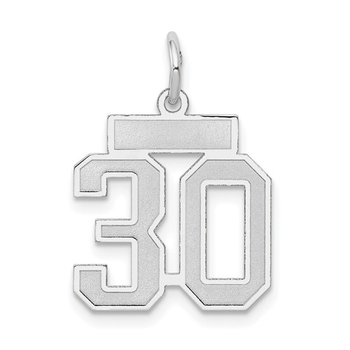 14K White Gold Small Satin Number 30 Charm