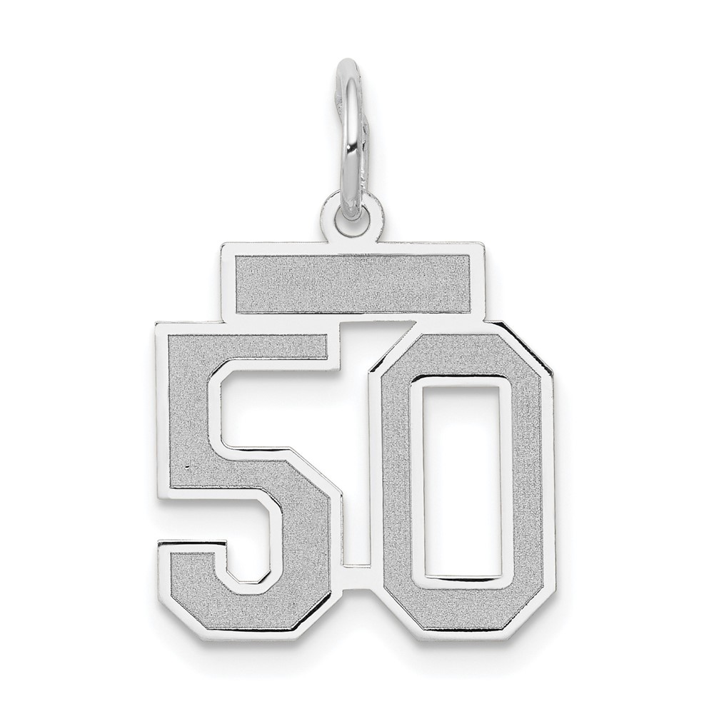 14K White Gold Small Satin Number 50 Charm