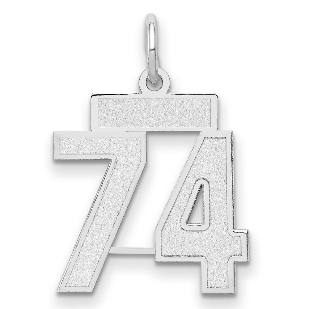 14K White Gold Small Satin Number 74 Charm