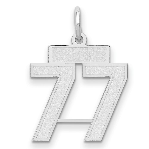 14K White Gold Small Satin Number 77 Charm