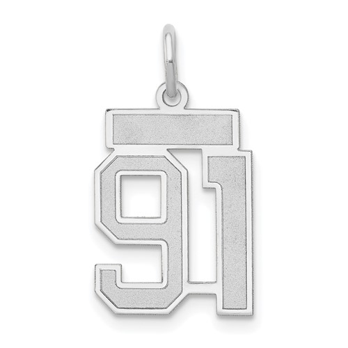 14K White Gold Small Satin Number 91 Charm