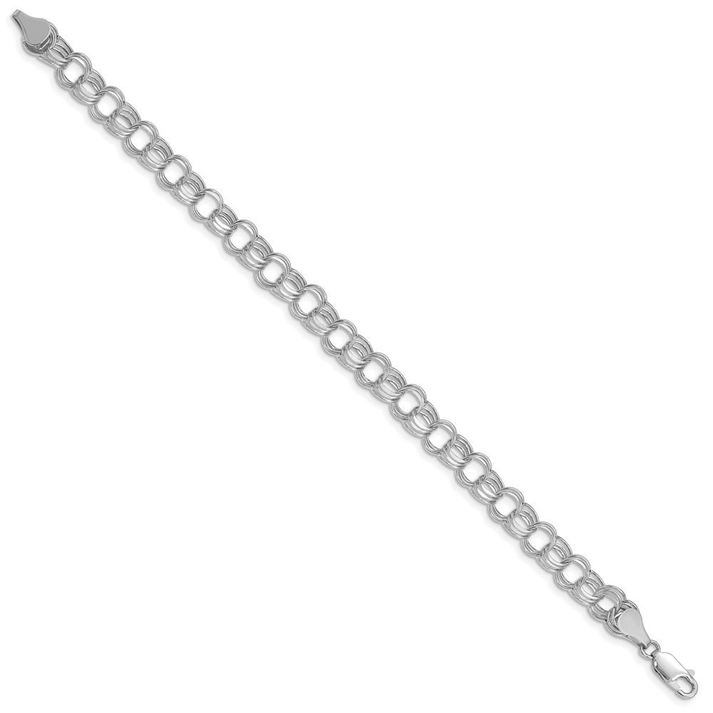 14k White Gold 7.5mm Hollow Triple Link 8.25 inch Charm Bracelet (WST1-8.25)