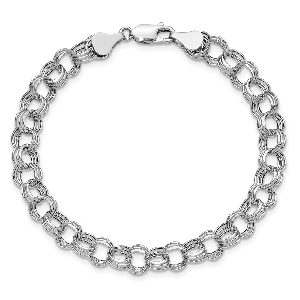 14k White Gold 7.5mm Hollow Triple Link 8.25 inch Charm Bracelet (WST1-8.25)