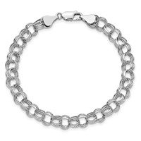 14K White Gold 7.5mm Hollow Triple Link Charm Bracelet, 7.25" view 4