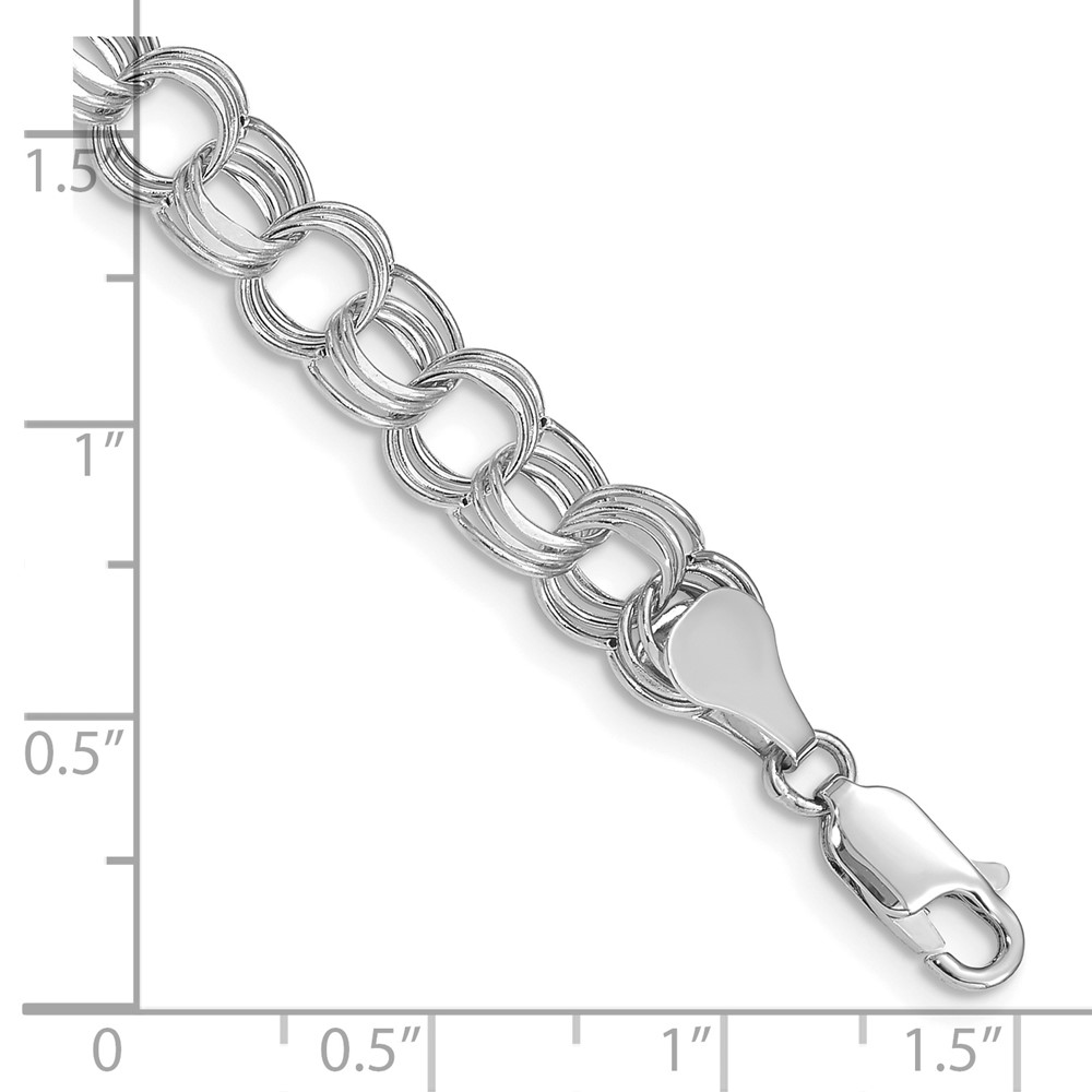 14k White Gold 7.5mm Hollow Triple Link 8.25 inch Charm Bracelet (WST1-8.25)