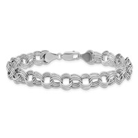 14K White Gold 8.5mm Hollow Triple Link Charm Bracelet, 7.25" view 3