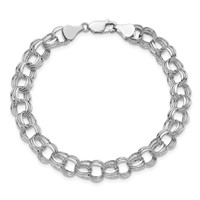 14K White Gold 8.5mm Hollow Triple Link Charm Bracelet, 7.25" view 5