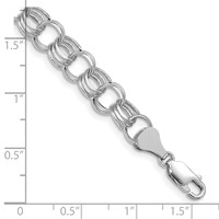 14K White Gold 8.5mm Hollow Triple Link Charm Bracelet, 7.25" view 4