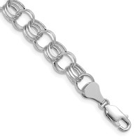 14K White Gold 8.5mm Hollow Triple Link Charm Bracelet, 7.25" view 1