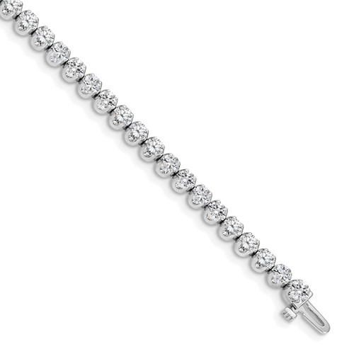 14K White Gold Complete 3.8 Carat Round a Diamond 4-prong Tennis Bracelet, 7"