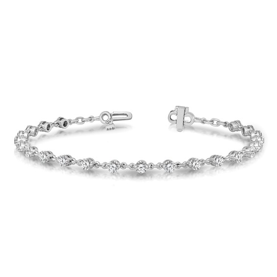14k White Gold Holds 2.25 carat 22-3.0mm Round Diamond 2-prong 7 inch Tennis Bracelet Mounting