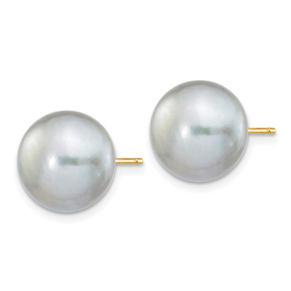 14k 10-11mm Grey Button Freshwater Cultured Pearl Stud Post Earrings (X100BG)