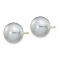 14K Yellow Gold 10-11mm Grey Button Freshwater Cultured Pearl Stud Post Earrings view 2
