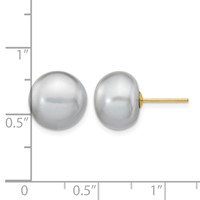 14K Yellow Gold 10-11mm Grey Button Freshwater Cultured Pearl Stud Post Earrings view 4