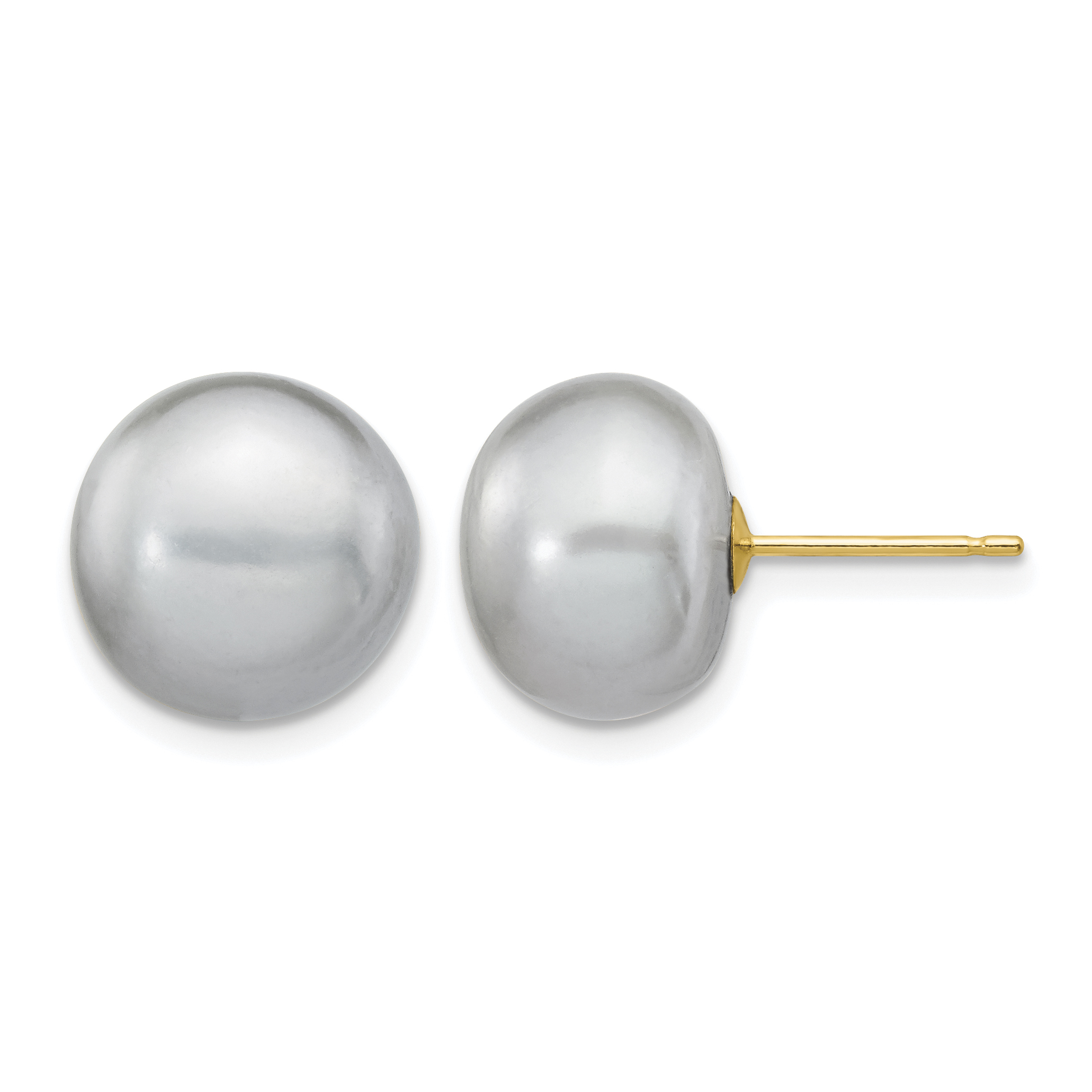 14k 10-11mm Grey Button Freshwater Cultured Pearl Stud Post Earrings (X100BG)