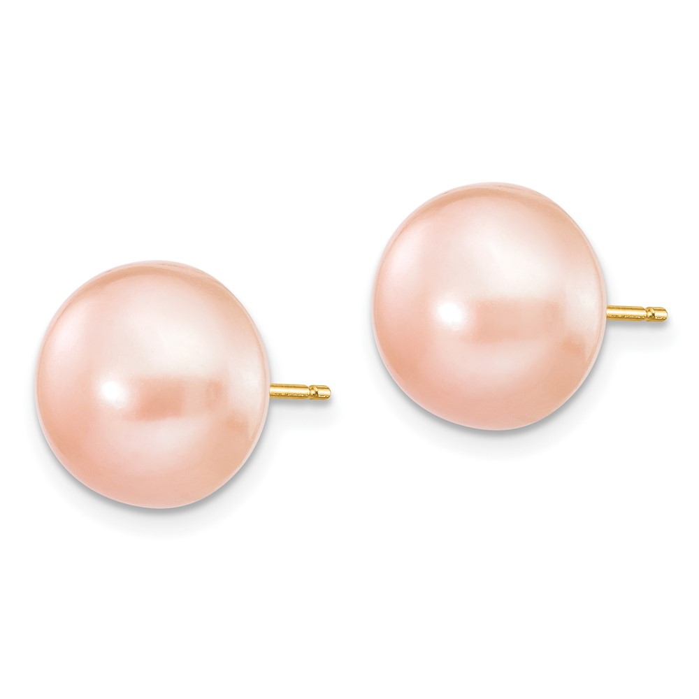 14k 10-11mm Pink Button Freshwater Cultured Pearl Stud Post Earrings (X100BPI)
