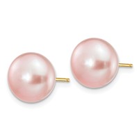 14K Yellow Gold 10-11mm Purple Button Freshwater Cultured Pearl Stud Post Earrings view 2