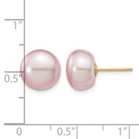 14K Yellow Gold 10-11mm Purple Button Freshwater Cultured Pearl Stud Post Earrings view 4