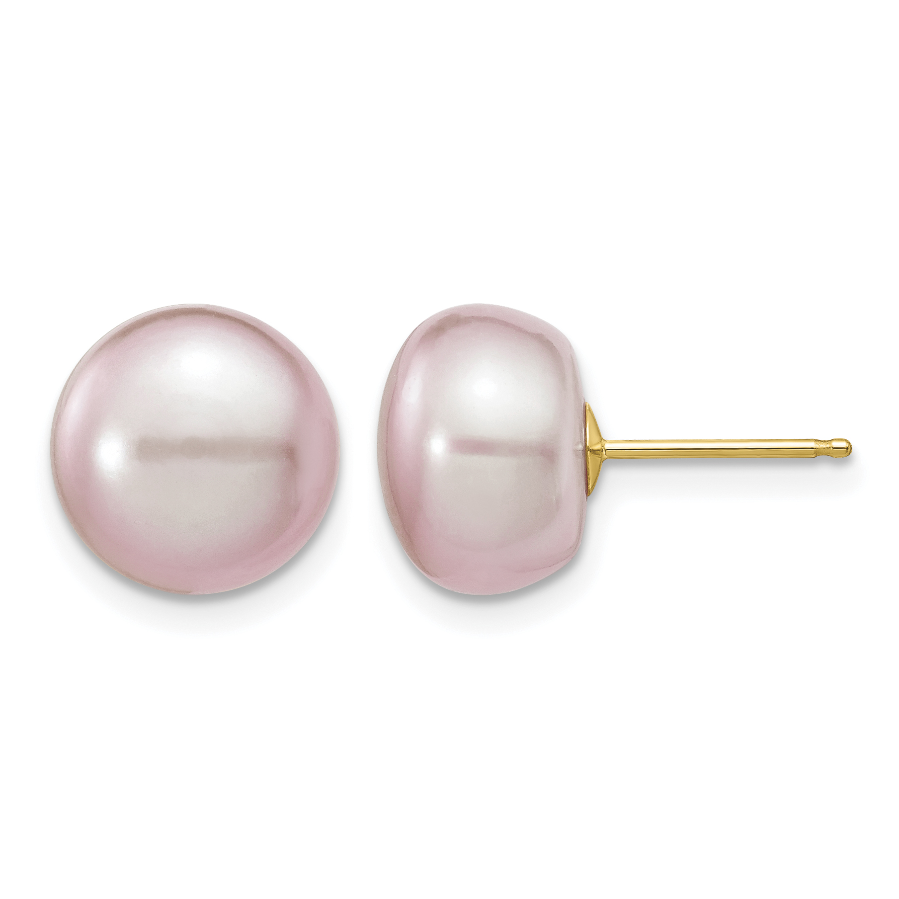 14k 10-11mm Purple Button Freshwater Cultured Pearl Stud Post Earrings (X100BPU)