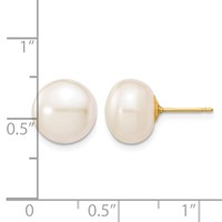 14K Yellow Gold 10-11mm White Button Freshwater Cultured Pearl Stud Post Earrings view 4