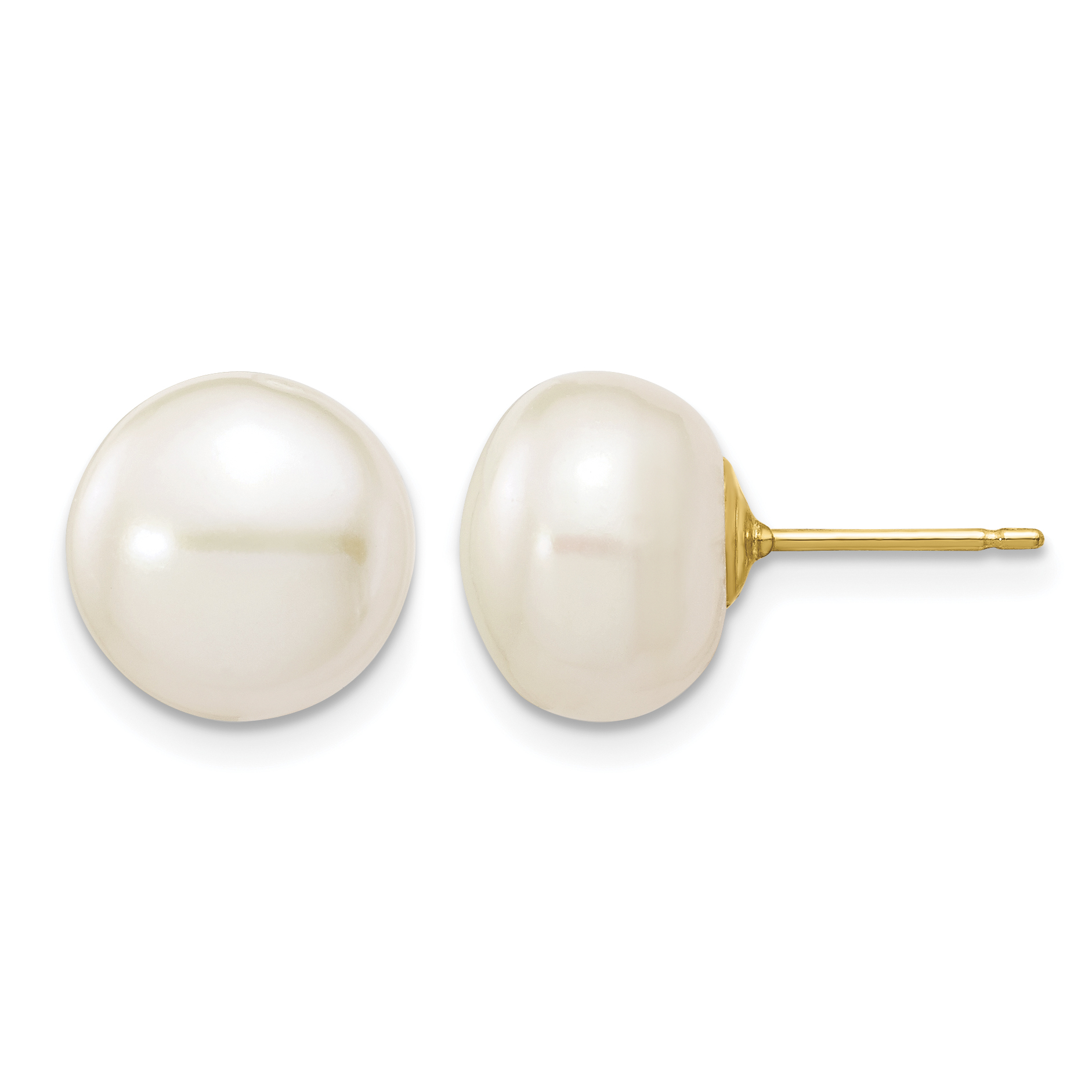 14k 10-11mm White Button Freshwater Cultured Pearl Stud Post Earrings (X100BW)