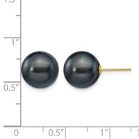 14K Yellow Gold 10-11mm Black Round Freshwater Cultured Pearl Stud Post Earrings view 4