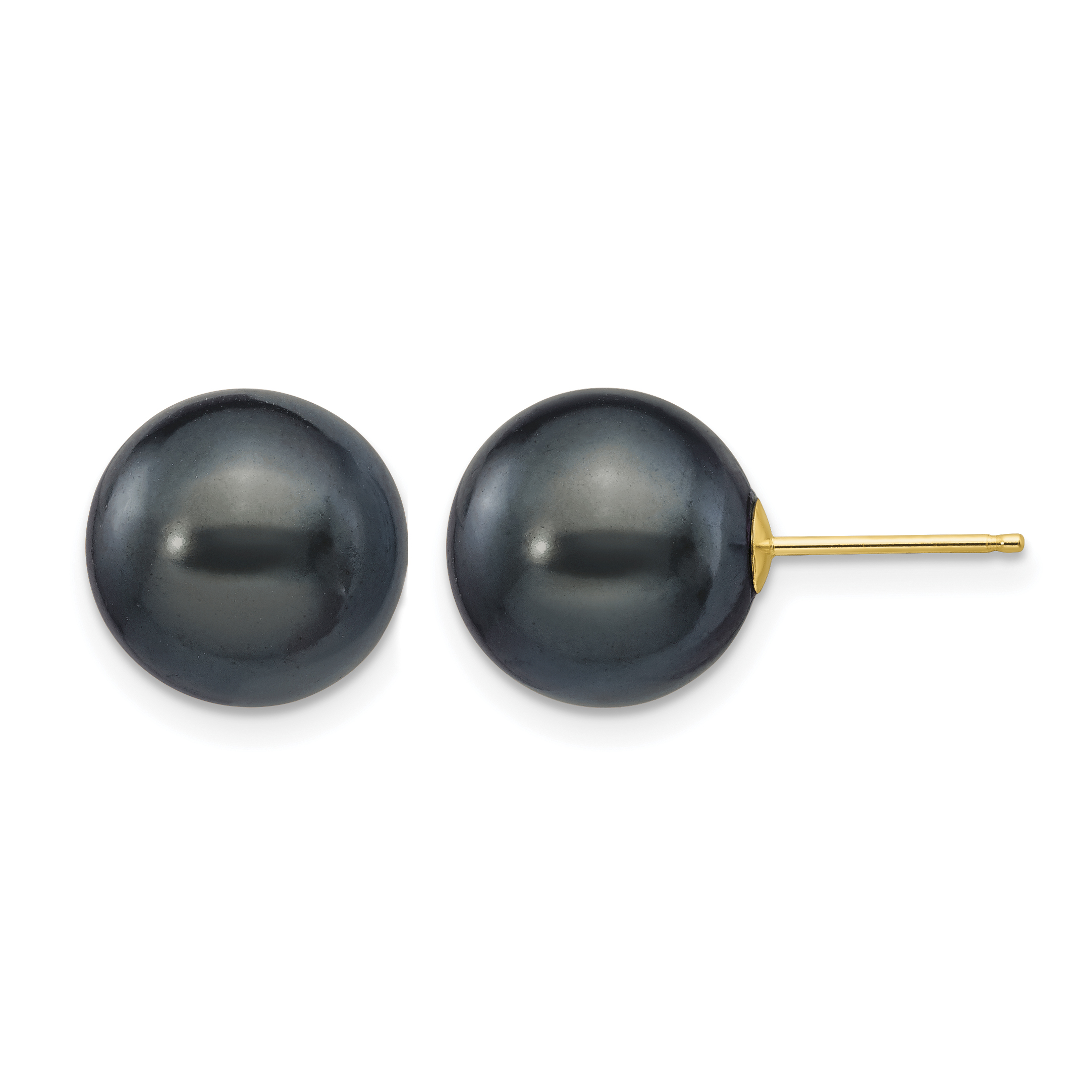 14k 10-11mm Black Round Freshwater Cultured Pearl Stud Post Earrings (X100PB)