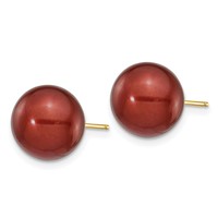14K 10-11mm Brown Round Freshwater Cultured Pearl Stud Post Earrings view 2
