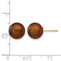 14K 10-11mm Brown Round Freshwater Cultured Pearl Stud Post Earrings view 4
