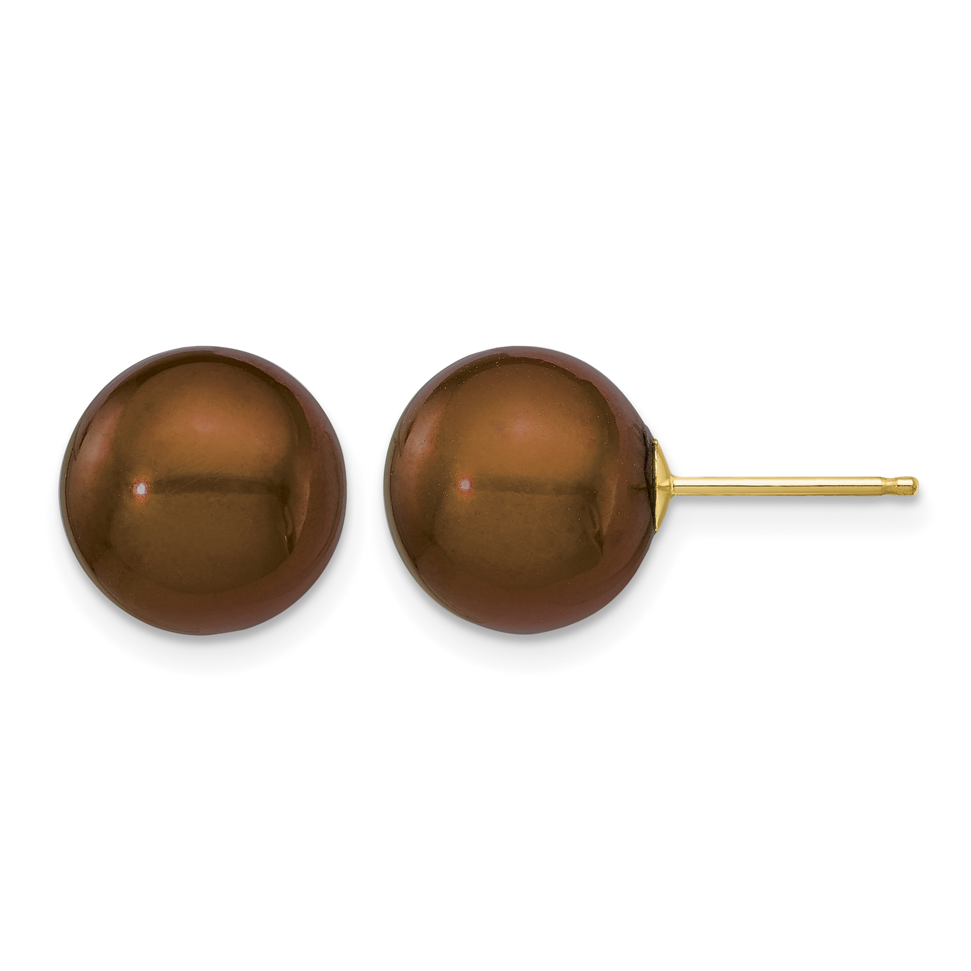14k 10-11mm Brown Round Freshwater Cultured Pearl Stud Post Earrings (X100PC)