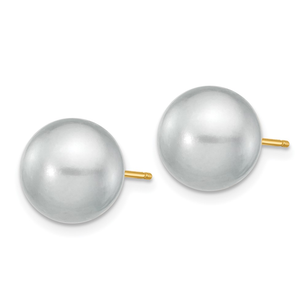 14k 10-11mm Grey Round Freshwater Cultured Pearl Stud Post Earrings (X100PG)