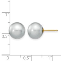 14K Yellow Gold 10-11mm Grey Round Freshwater Cultured Pearl Stud Post Earrings view 4