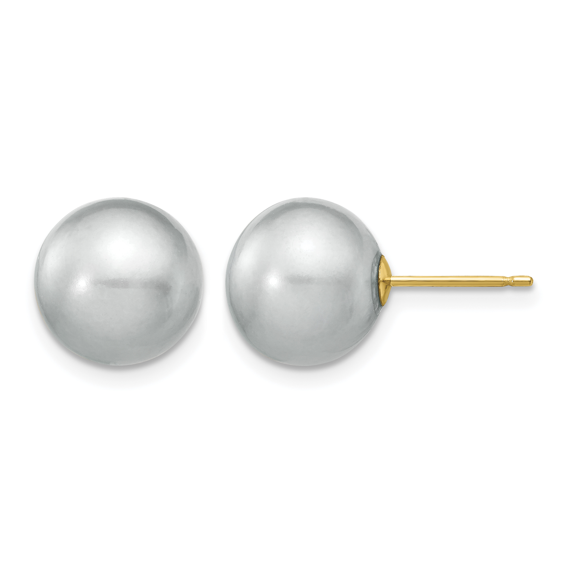 14k 10-11mm Grey Round Freshwater Cultured Pearl Stud Post Earrings (X100PG)