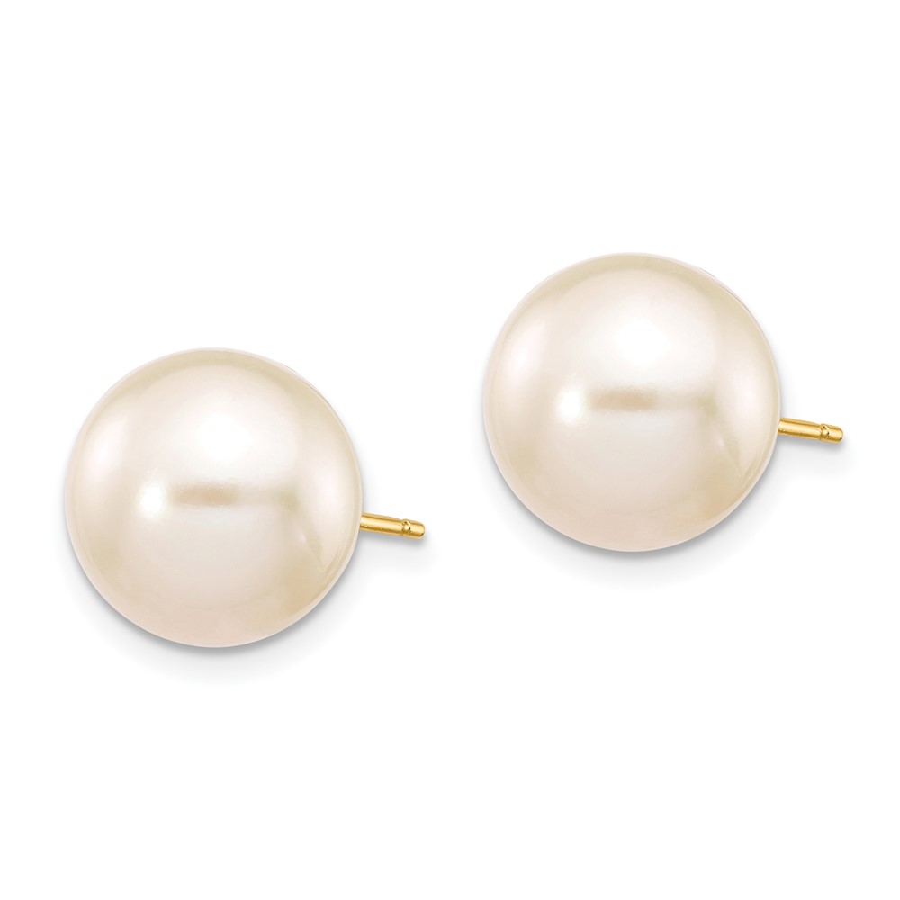 14k 10-11mm White Round Freshwater Cultured Pearl Stud Post Earrings (X100PW)