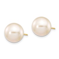 14K 10-11mm White Round Freshwater Cultured Pearl Stud Post Earrings view 2